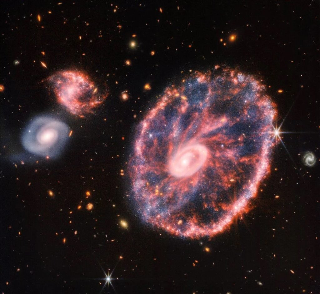 Cartwheel galaxy saw by James Webb