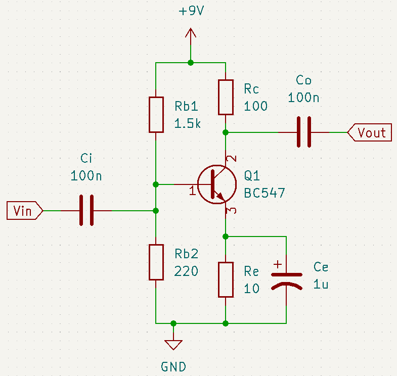 common emitter amplifier with NPN transistor