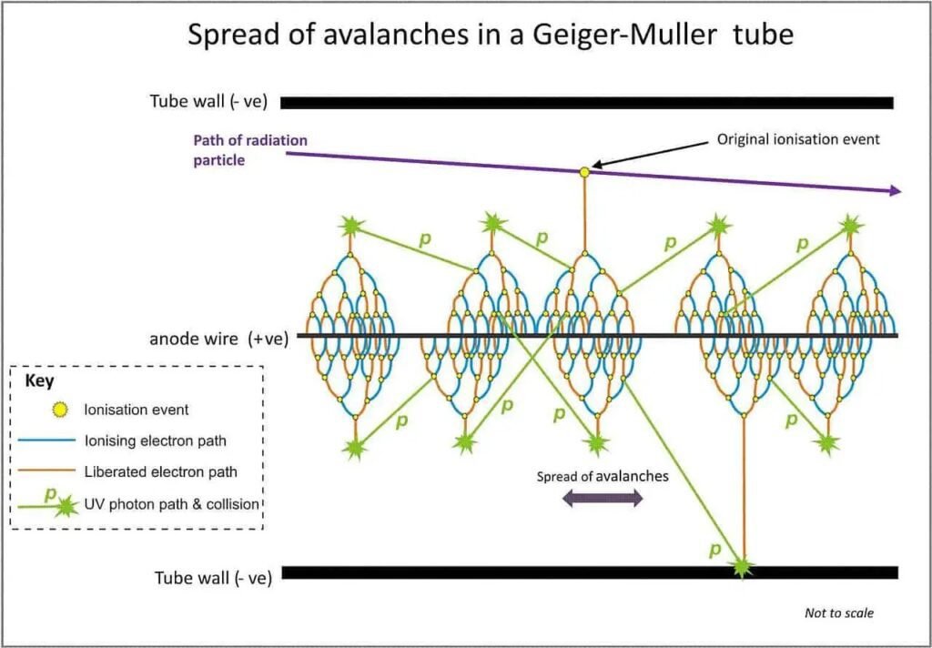 avalanche de Townsend dentro do tubo Geiger-Muller.
